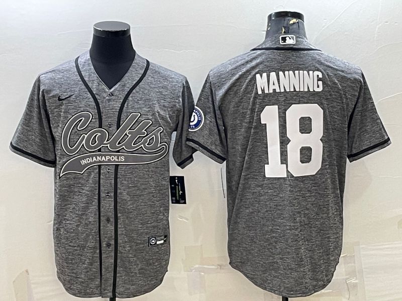 Men Indianapolis Colts 18 Manning Grey hemp ash 2022 Nike Co branded NFL Jerseys